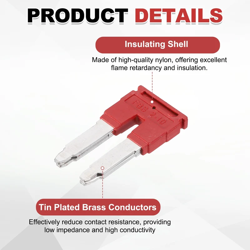 5Pcs FBS2-10 DIN Rail Terminal Block, 2 Position Press-Fit Jumper, Red