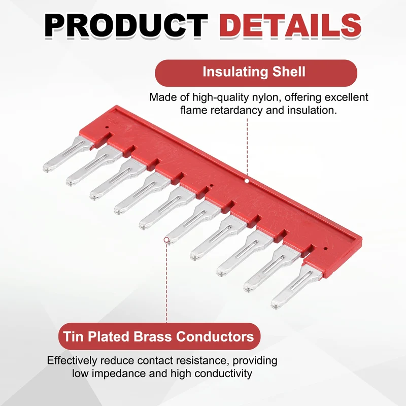5Pcs FBS10-8 DIN Rail Terminal Block, 10 Position Press-Fit Jumper, Red