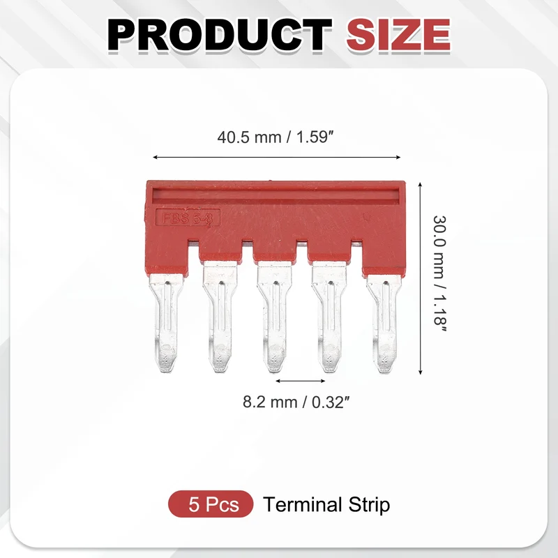5Pcs FBS5-8 DIN Rail Terminal Block, 5 Position Press-Fit Jumper, Red