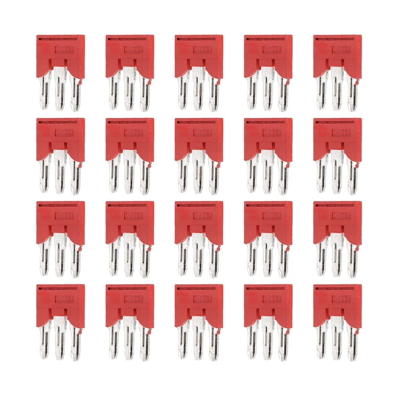 20Pcs FBS3-8 DIN Rail Terminal Block, 3 Position Press-Fit Jumper, Red
