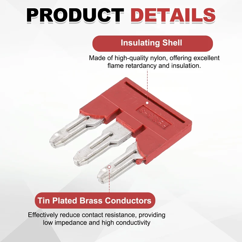 20Pcs FBS3-8 DIN Rail Terminal Block, 3 Position Press-Fit Jumper, Red