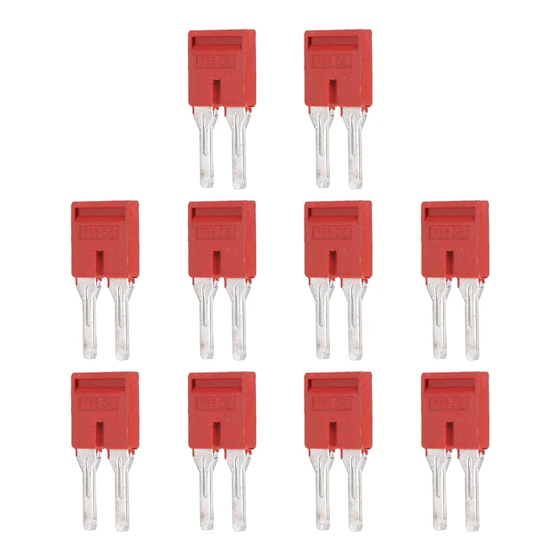 10Pcs FBS2-8 DIN Rail Terminal Block, 2 Position Press-Fit Jumper, Red