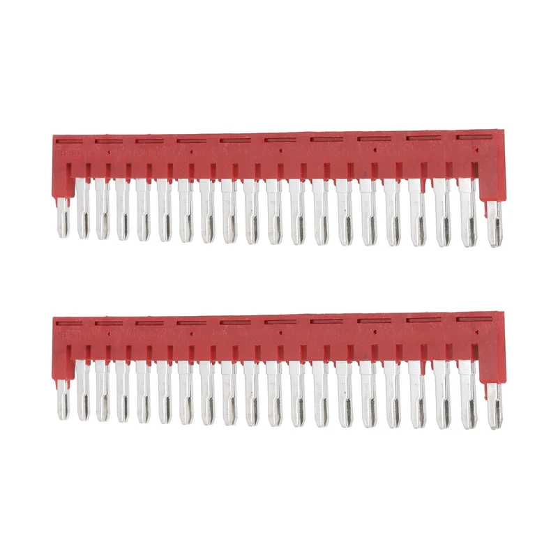2Pcs FBS20-6 DIN Rail Terminal Block, 20 Position Press-Fit Jumper, Red