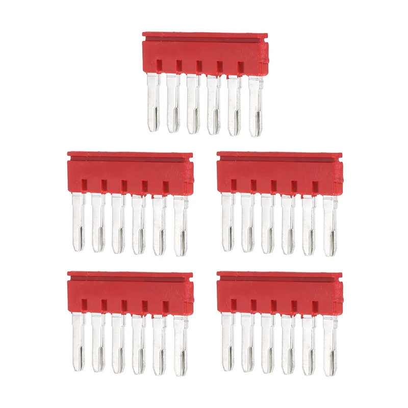 5Pcs FBS6-6 DIN Rail Terminal Block, 6 Position Press-Fit Jumper, Red
