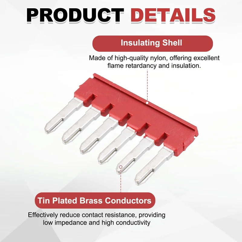 5Pcs FBS6-6 DIN Rail Terminal Block, 6 Position Press-Fit Jumper, Red
