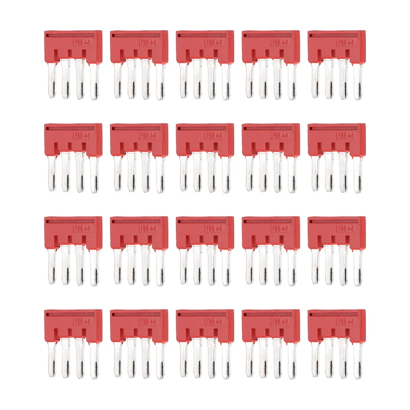20Pcs FBS4-6 DIN Rail Terminal Block, 4 Position Press-Fit Jumper, Red