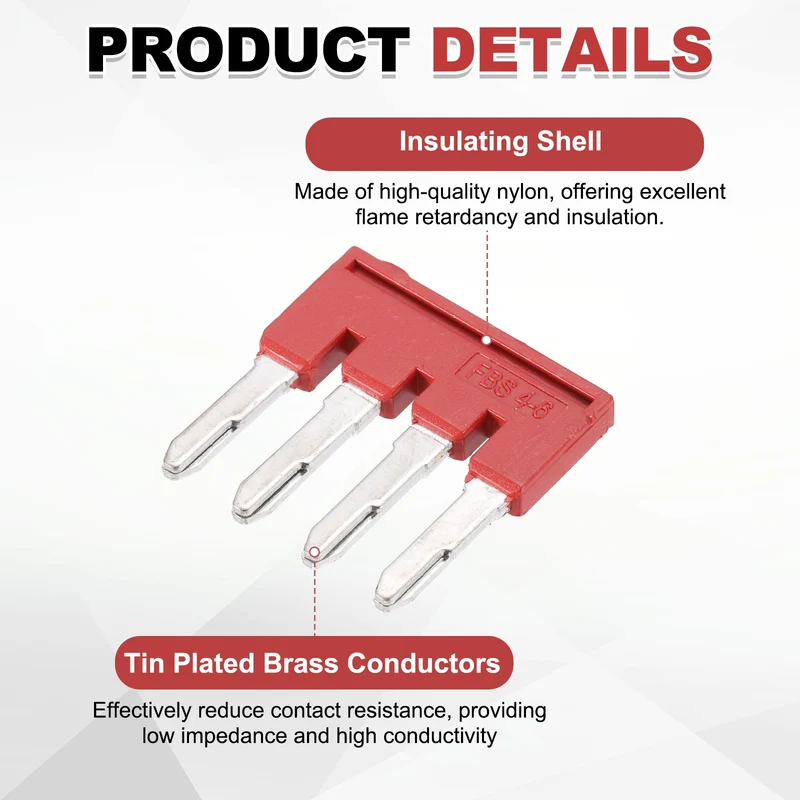 20Pcs FBS4-6 DIN Rail Terminal Block, 4 Position Press-Fit Jumper, Red