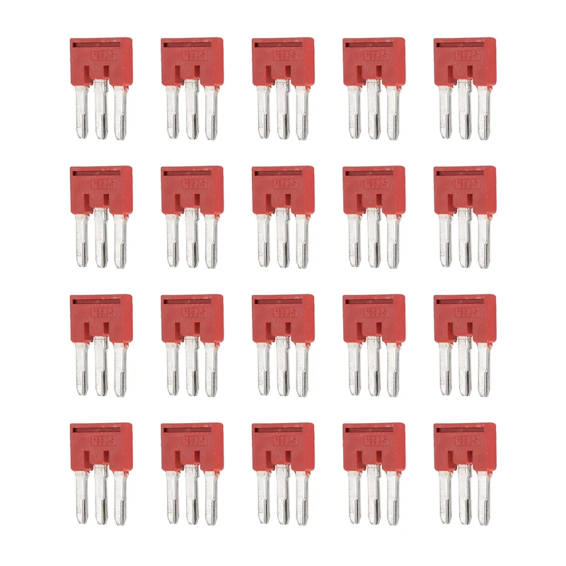 20Pcs FBS3-6 DIN Rail Terminal Block, 3 Position Press-Fit Jumper, Red