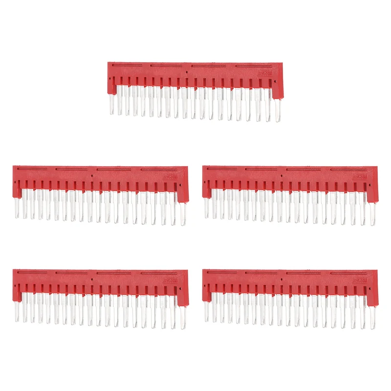 5Pcs FBS20-5 DIN Rail Terminal Block, 20 Position Press-Fit Jumper, Red