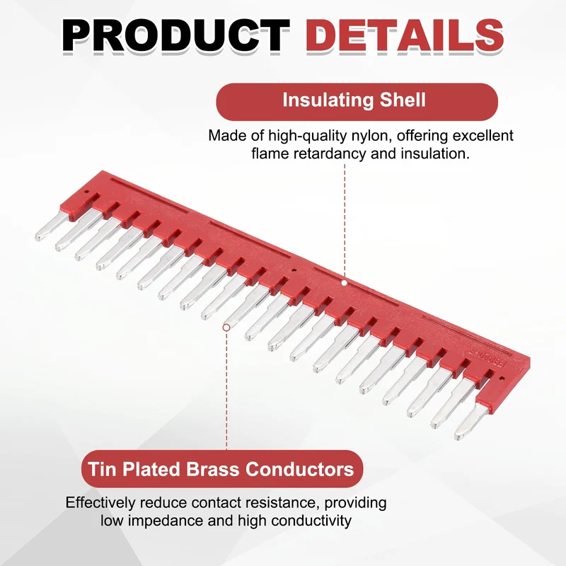 5Pcs FBS20-5 DIN Rail Terminal Block, 20 Position Press-Fit Jumper, Red