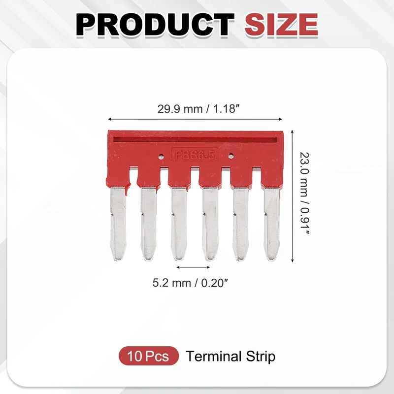 10Pcs FBS6-5 DIN Rail Terminal Block, 6 Position Press-Fit Jumper, Red
