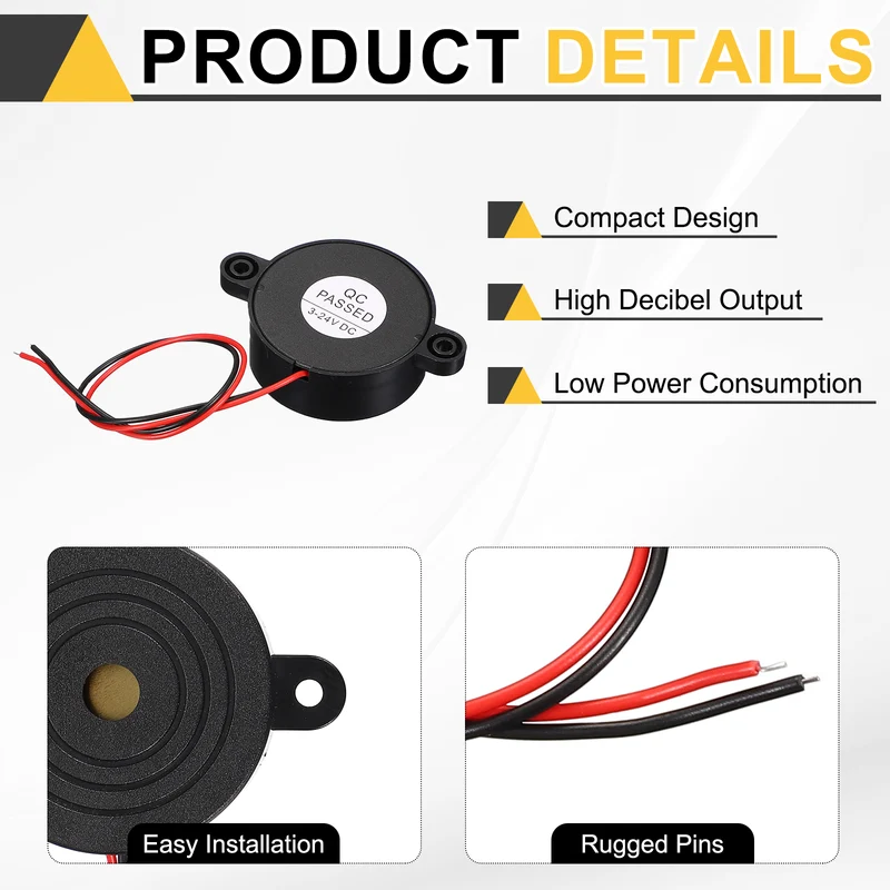 Active Buzzer DC 3-24V 190mm Wired Active Piezo Electronic Buzzer Alarm