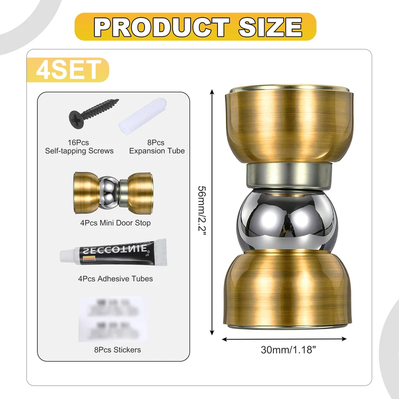 4Pcs Magnetic Door Stopper Kit Stainless Steel Mini Door Stop, Brass