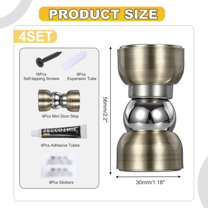 4Pcs Magnetic Door Stopper Kit Stainless Steel Mini Door Stop, Bronze