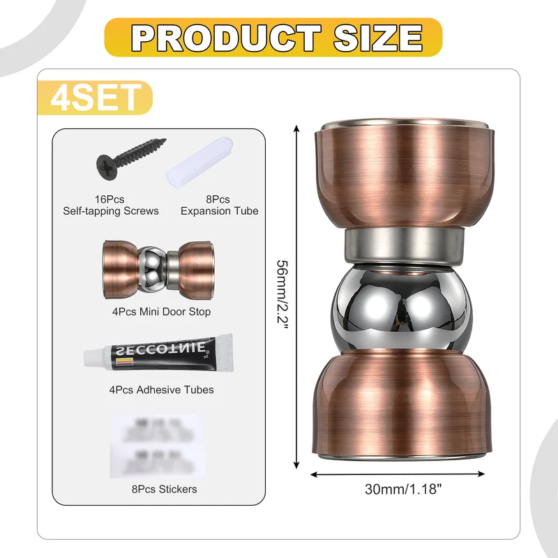 4Pcs Magnetic Door Stopper Kit Stainless Steel Mini Door Stop, Coppery