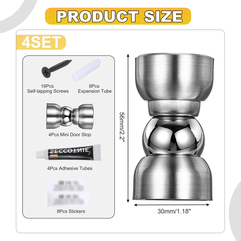 4Pcs Magnetic Door Stopper Kit Stainless Steel Mini Door Stop, Silver