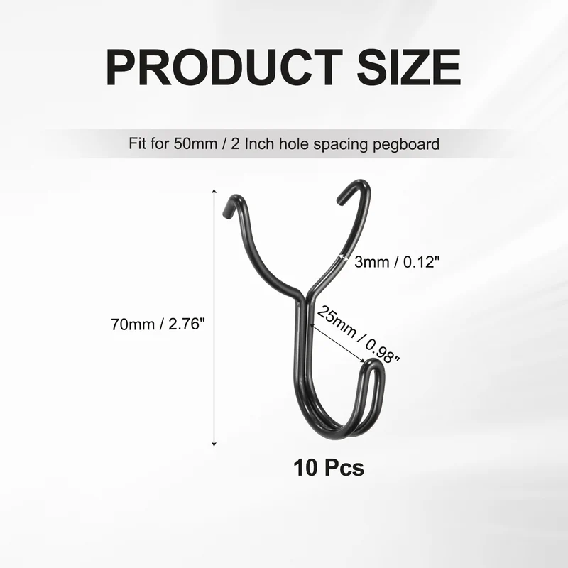 10Pcs Stainless Steel Pegboard Hooks 25mm/0.98" Hole Spacing J-Hook