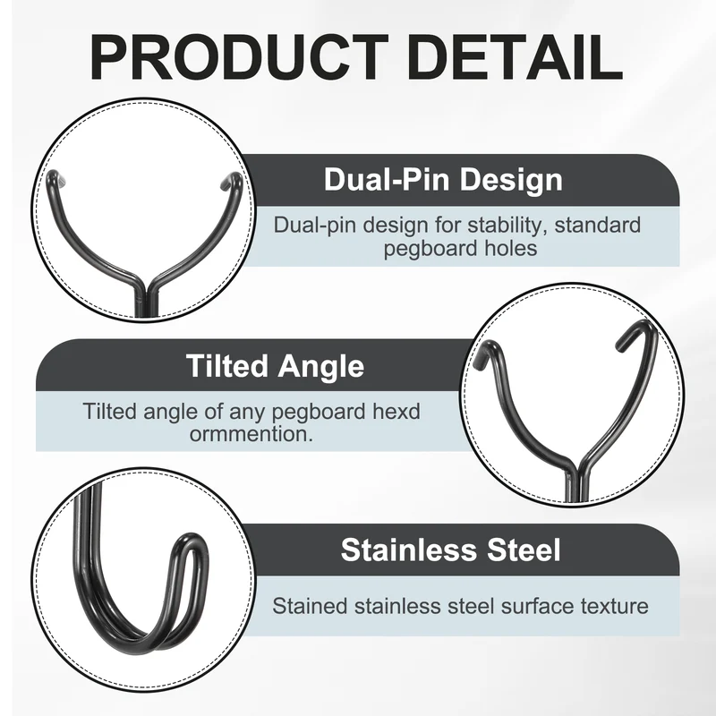 10Pcs Stainless Steel Pegboard Hooks 25mm/0.98" Hole Spacing J-Hook