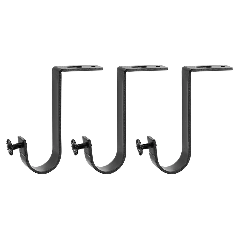 3Pcs Ceiling Mount Curtain Rod Brackets Drapery Holder for 1 Inch Rod Black