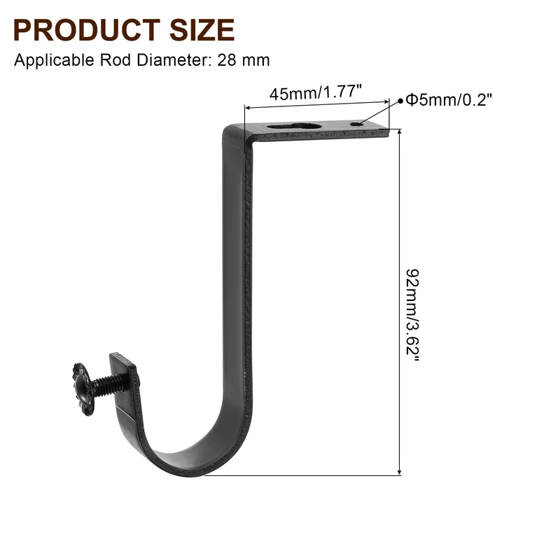 3Pcs Ceiling Mount Curtain Rod Brackets Drapery Holder for 1 Inch Rod Black