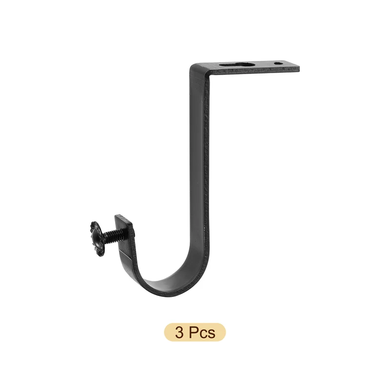3Pcs Ceiling Mount Curtain Rod Brackets Drapery Holder for 1 Inch Rod Black