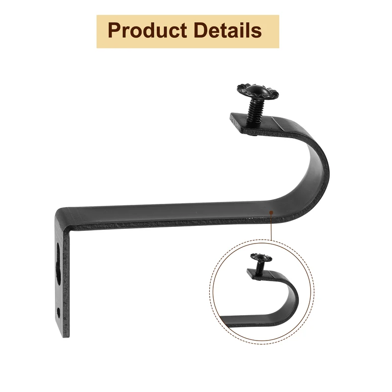 3Pcs Ceiling Mount Curtain Rod Brackets Drapery Holder for 1 Inch Rod Black