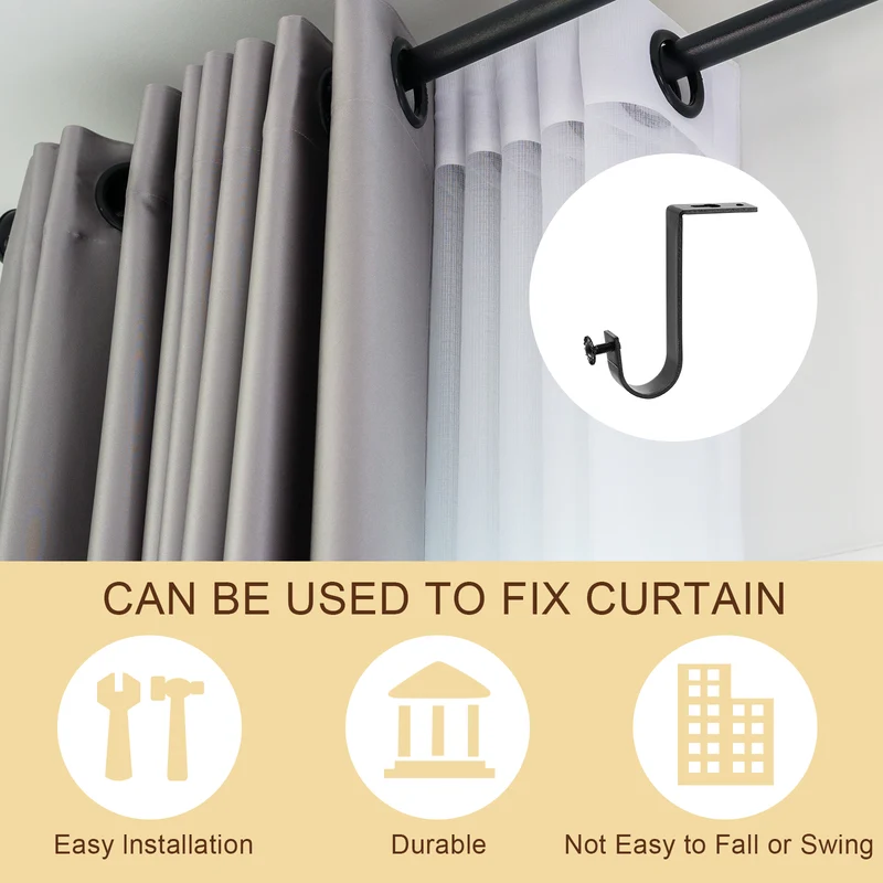 3Pcs Ceiling Mount Curtain Rod Brackets Drapery Holder for 1 Inch Rod Black