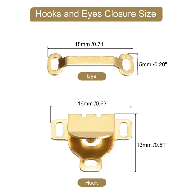 30Set Copper Sewing Hooks and Eyes Closure Set for Trousers (16x13mm, Gold)