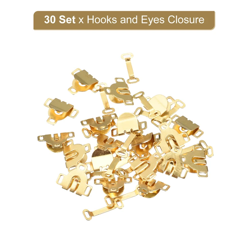 30Set Copper Sewing Hooks and Eyes Closure Set for Trousers (16x13mm, Gold)
