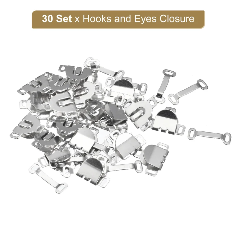 30Set Copper Sewing Hooks and Eyes Closure Set for Trousers (16x13mm, Silver)