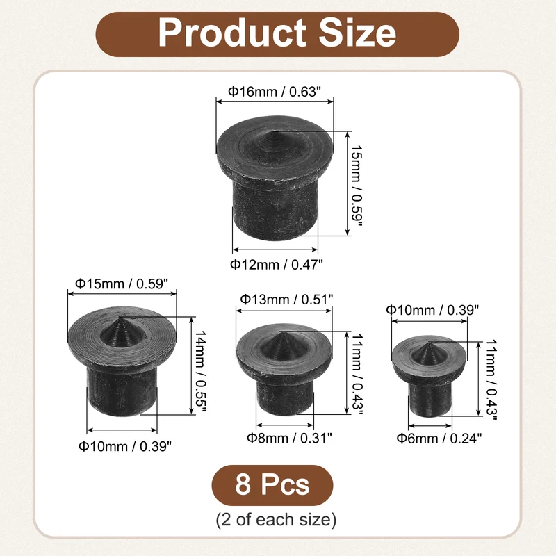 8Pcs Solid Dowel and Tenon Center Transfer Plugs, 4Size Doweling Centering Pins