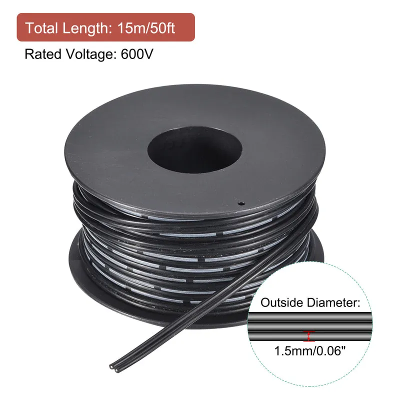 26AWG Ribbon Cable Silicone Wire 2Pin 26 Gauge Ribbon Wire Flat Silicone Cable 15m/50ft Black Stranded Tinned Copper Wire