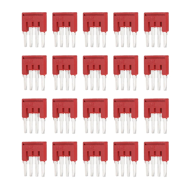 20Pcs FBS4-5 DIN Rail Terminal Block, 4 Position Press-Fit Jumper, Red