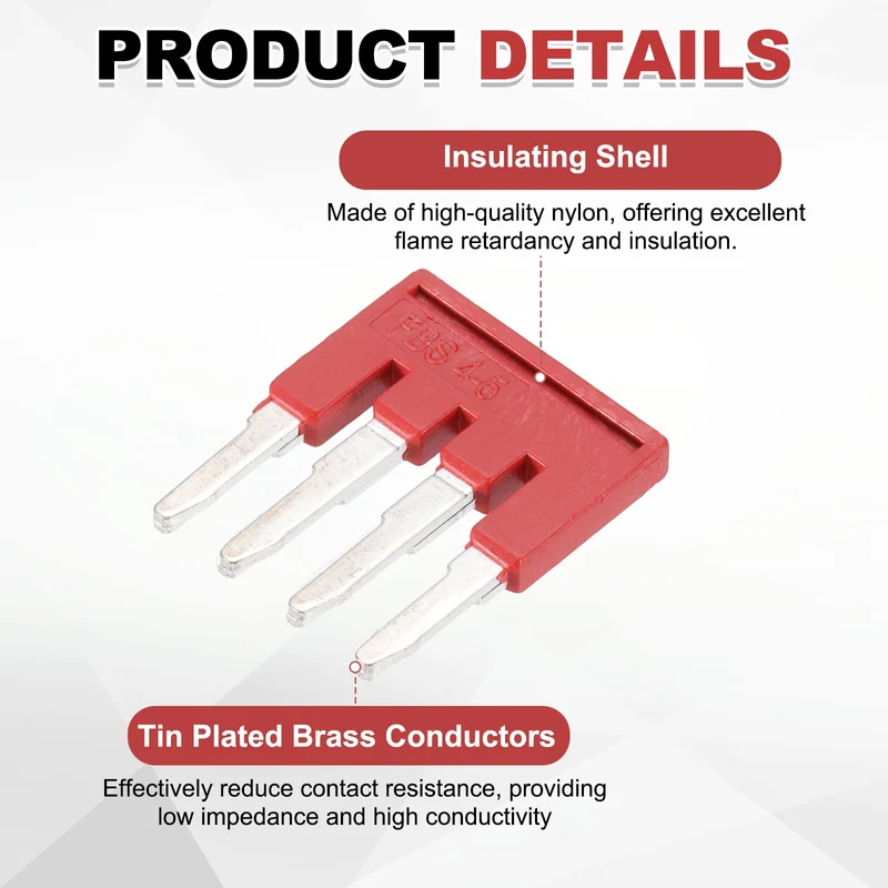 20Pcs FBS4-5 DIN Rail Terminal Block, 4 Position Press-Fit Jumper, Red