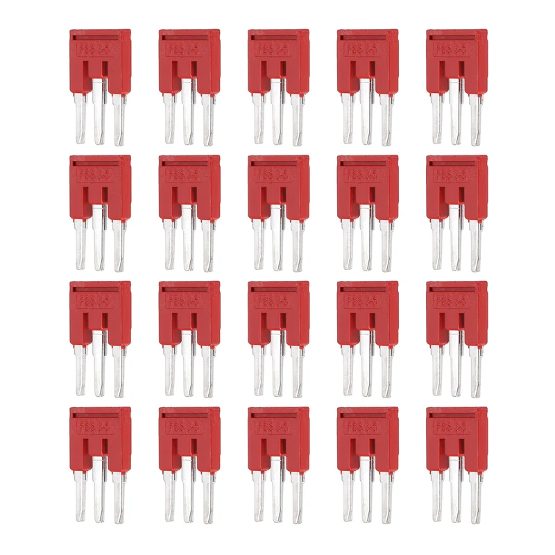 20Pcs FBS3-5 DIN Rail Terminal Block, 3 Position Press-Fit Jumper, Red