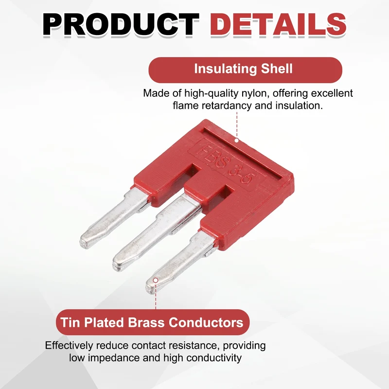 20Pcs FBS3-5 DIN Rail Terminal Block, 3 Position Press-Fit Jumper, Red