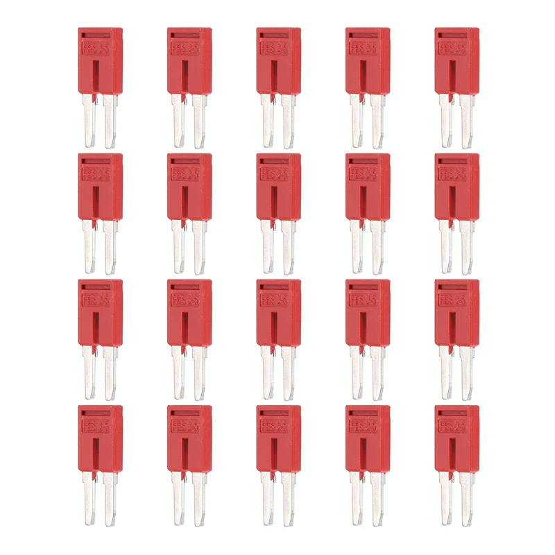 20Pcs FBS2-5 DIN Rail Terminal Block, 2 Position Press-Fit Jumper, Red
