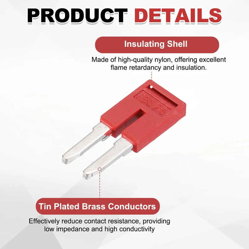 20Pcs FBS2-5 DIN Rail Terminal Block, 2 Position Press-Fit Jumper, Red