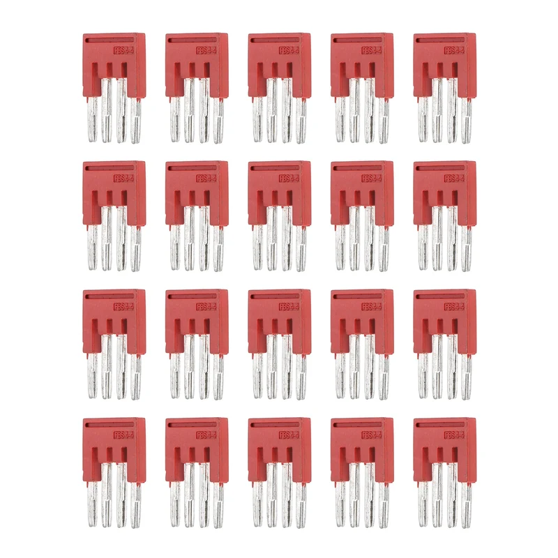20Pcs FBS4-4 DIN Rail Terminal Block, 4 Position Press-Fit Jumper, Red
