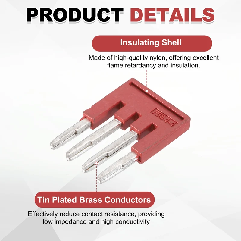 20Pcs FBS4-4 DIN Rail Terminal Block, 4 Position Press-Fit Jumper, Red