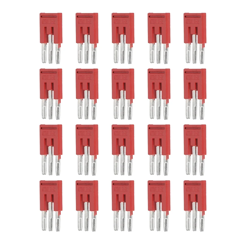 20Pcs FBS3-4 DIN Rail Terminal Block, 3 Position Press-Fit Jumper, Red
