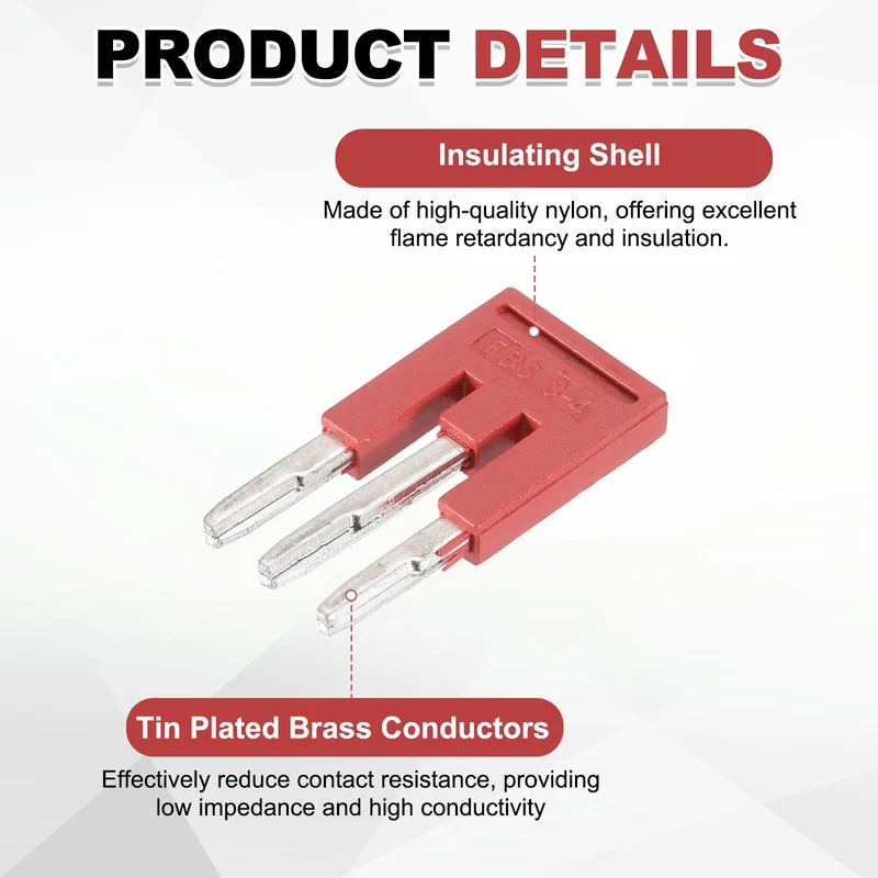 20Pcs FBS3-4 DIN Rail Terminal Block, 3 Position Press-Fit Jumper, Red