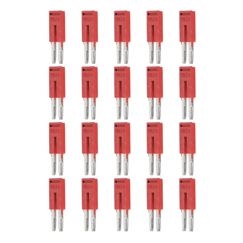 20Pcs FBS2-4 DIN Rail Terminal Block, 2 Position Press-Fit Jumper, Red