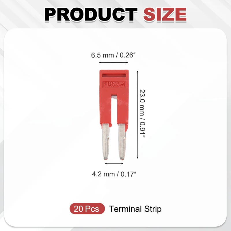 20Pcs FBS2-4 DIN Rail Terminal Block, 2 Position Press-Fit Jumper, Red