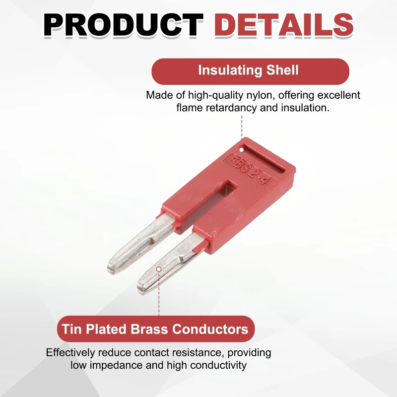 20Pcs FBS2-4 DIN Rail Terminal Block, 2 Position Press-Fit Jumper, Red