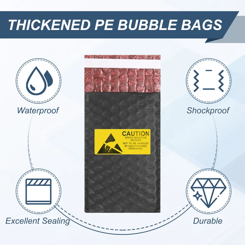 10pcs 3" x 5" Anti Static Bubble Bags PE Static Shielding Antistatic Bag Black