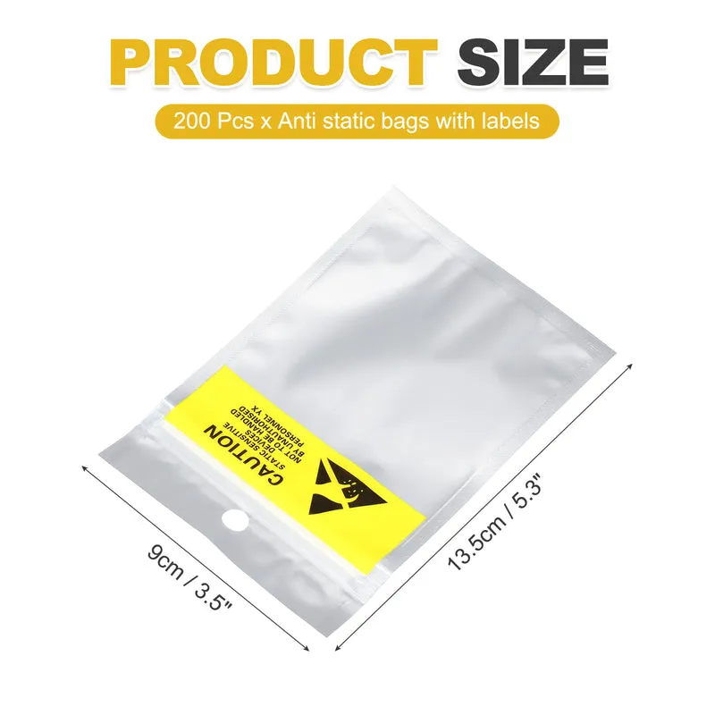 200 Pcs Anti Static Shielding Bag 3.5" x 5.3" Resealable ESD Bags, Silver