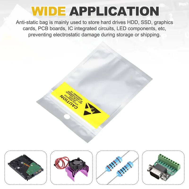 100 Pcs Anti Static Shielding Bag 3.5" x 5.3" Resealable ESD Bags, Silver