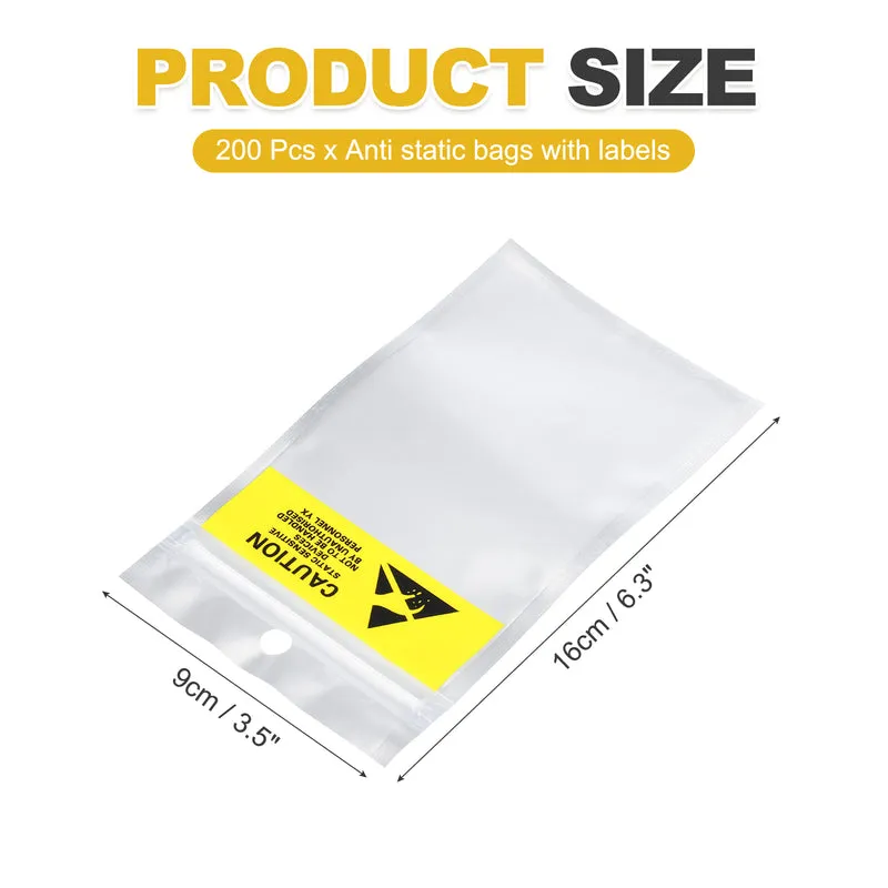 200 Pcs Anti Static Shielding Bag 3.5" x 6.3" Resealable ESD Bags, Silver