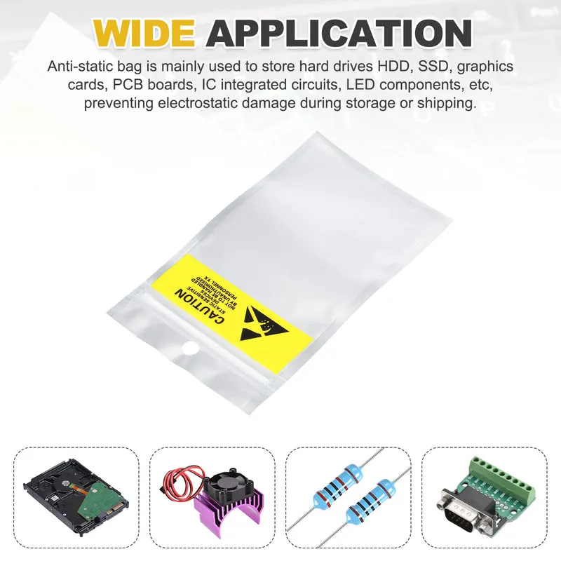 100 Pcs Anti Static Shielding Bag 3.5" x 6.3" Resealable ESD Bags, Silver